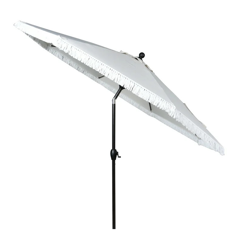 Better Homes & Gardens Outdoor 9' Cream Ventura Fringe Round Crank Premium Patio Umbrella | Walmart (US)