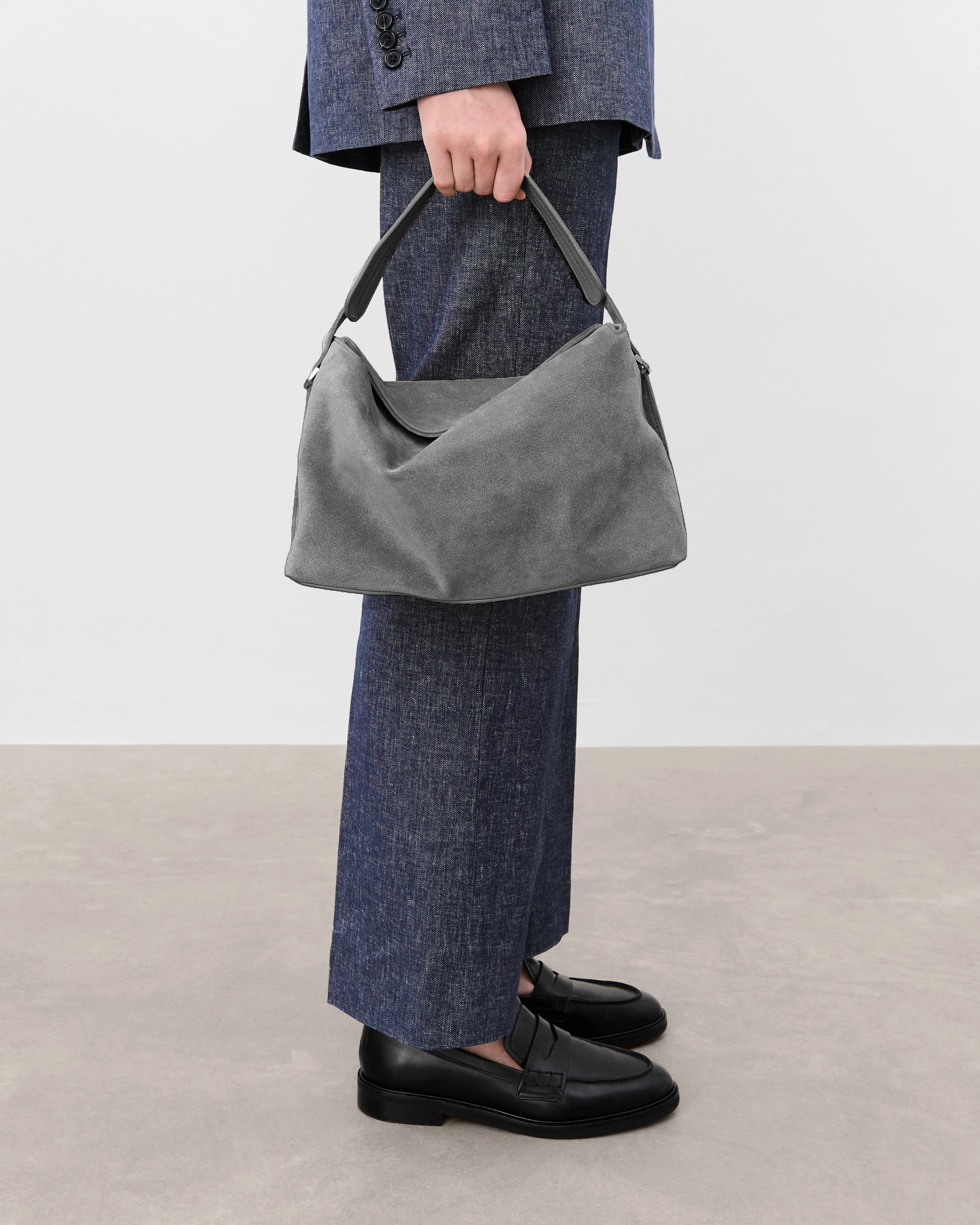Hera Handbag Suede Grey Bag | Flattered