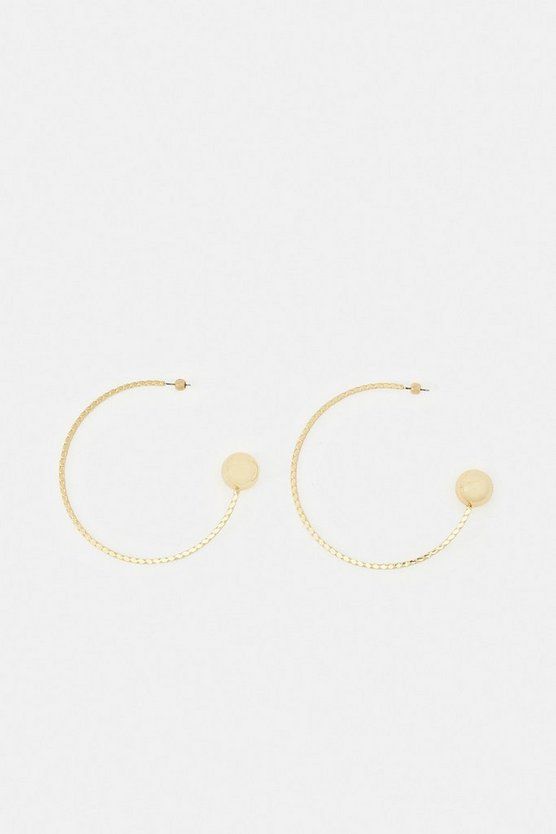 Gold Plated Detailed Large Hoop Earrings | Karen Millen US