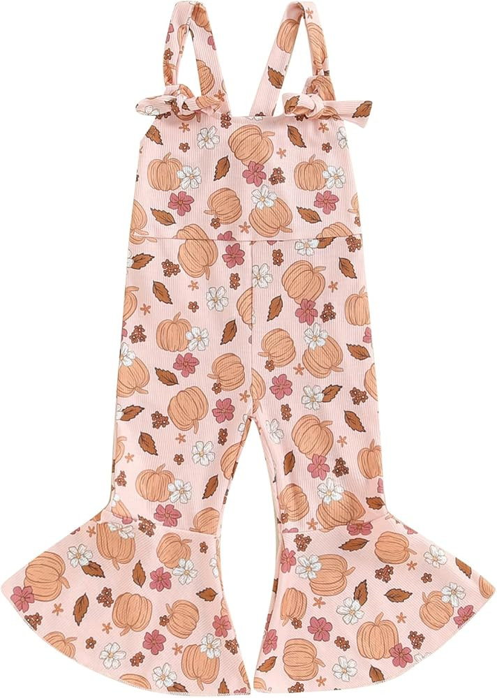 Kayotuas Toddler Baby Girl Halloween Outfit Jumpsuit Sleeveless Floral Pumpkin Ghost Bell Bottom ... | Amazon (US)