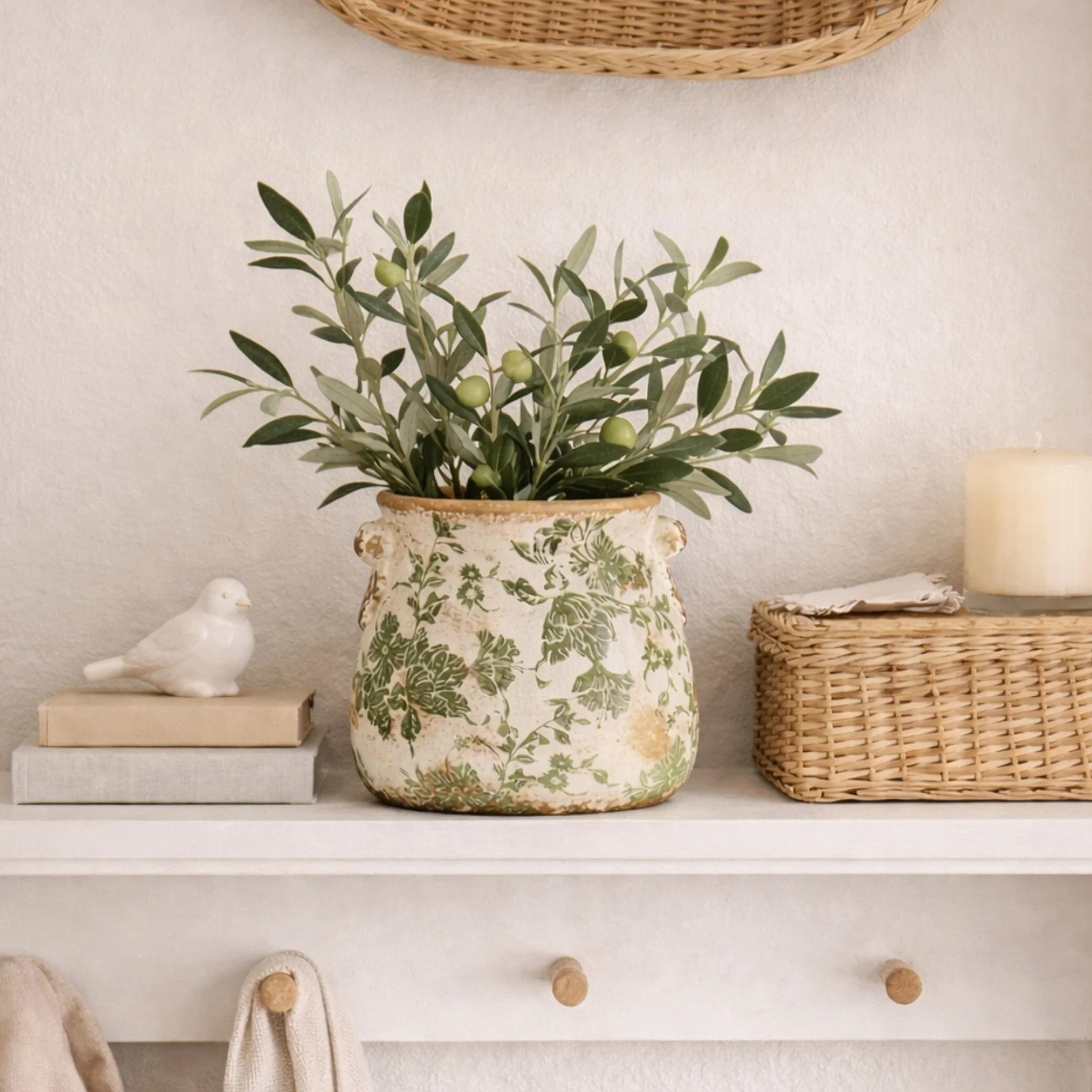6.5\u201d Tuscan Ceramic Green Scroll Planter | Nearly Natural | Nearly Natural