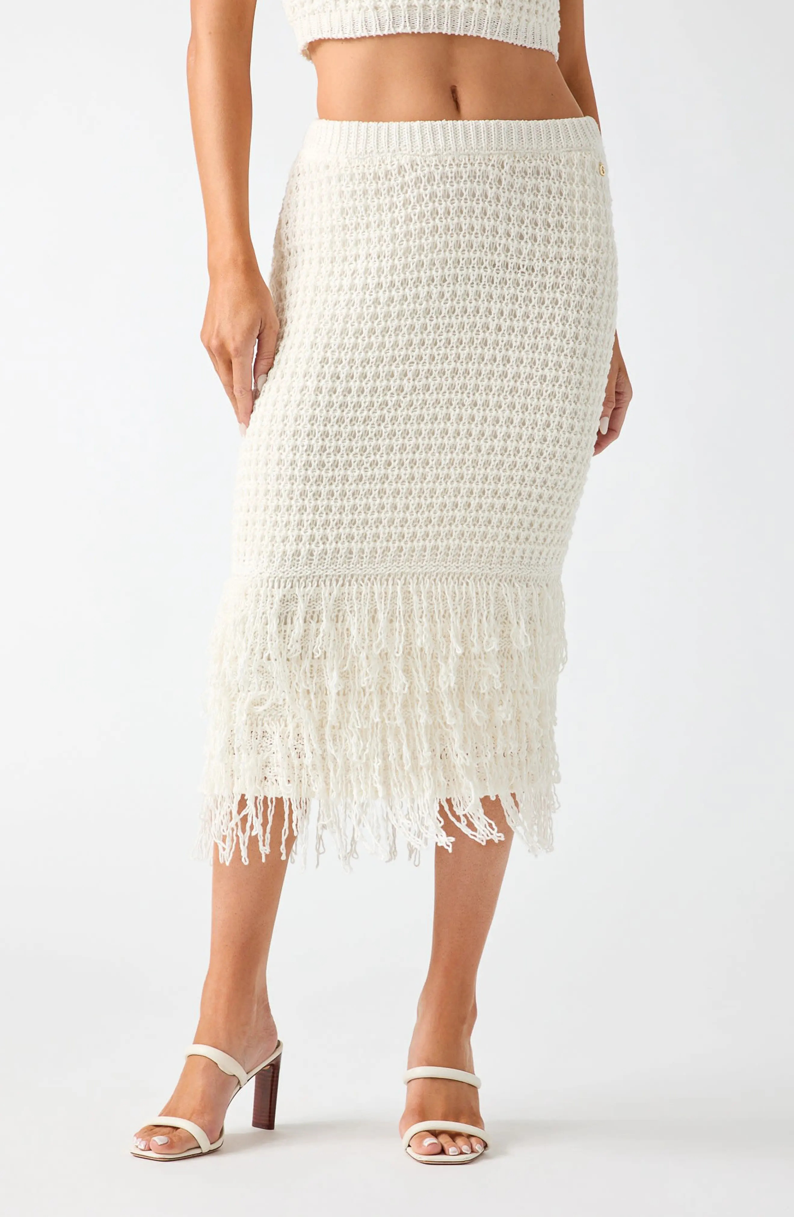 Remi Open Stitch Fringe Midi Skirt (Women) | Nordstrom | Nordstrom
