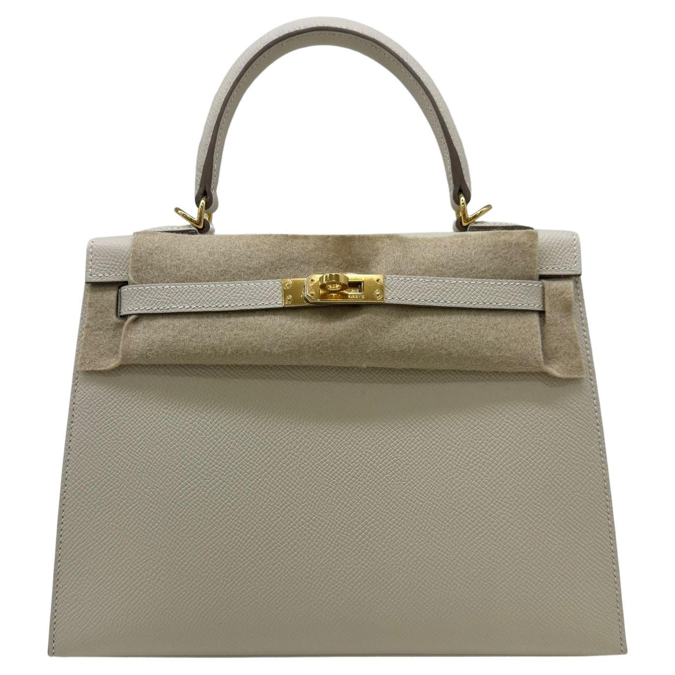 Hermes Kelly 25 Craie GHW | 1stDibs