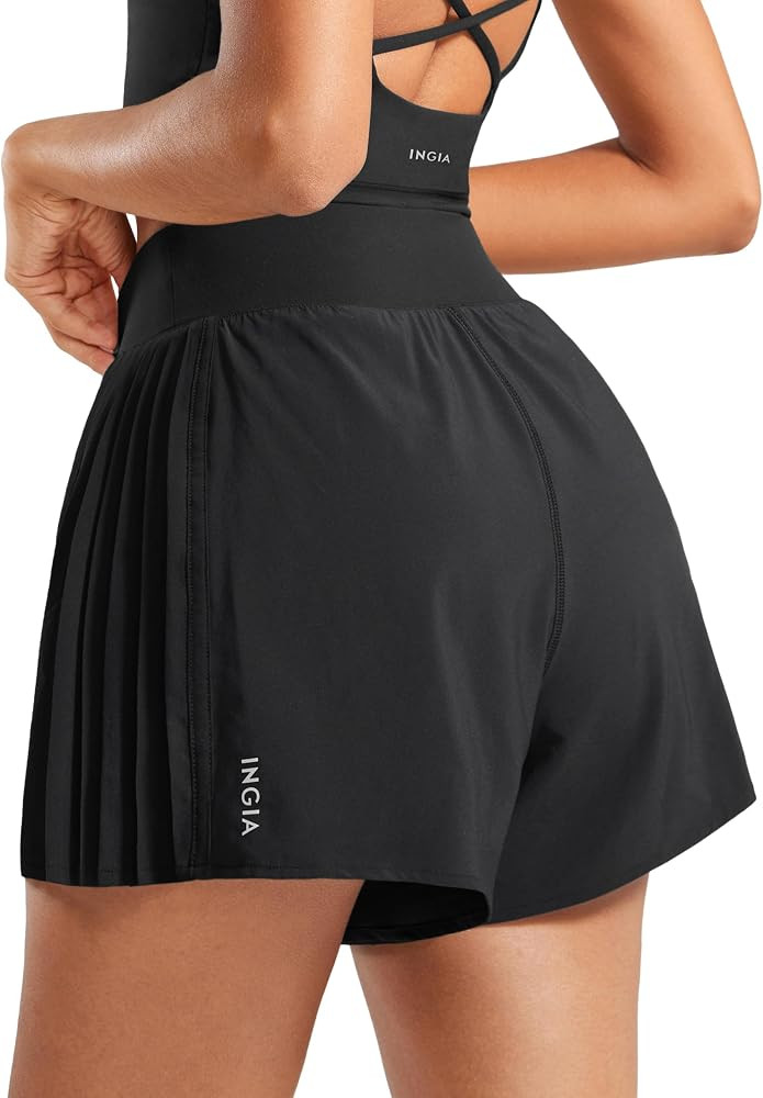 Womens 2 in 1 Flowy Athletic Shorts Pleated Skort Flared A-Line with Pockets 4" Built in Shorts f... | Amazon (US)