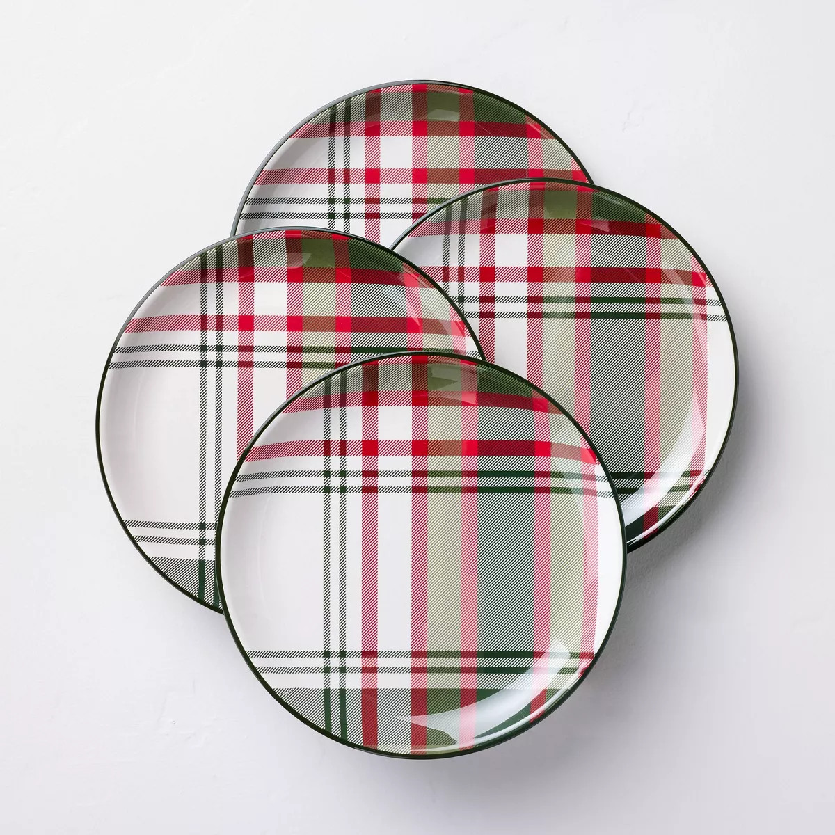 4pk 10.5" Christmas Plaid Melamine Dinner Plates Green/Red/Cream - Hearth & Hand™ with Magnolia | Target