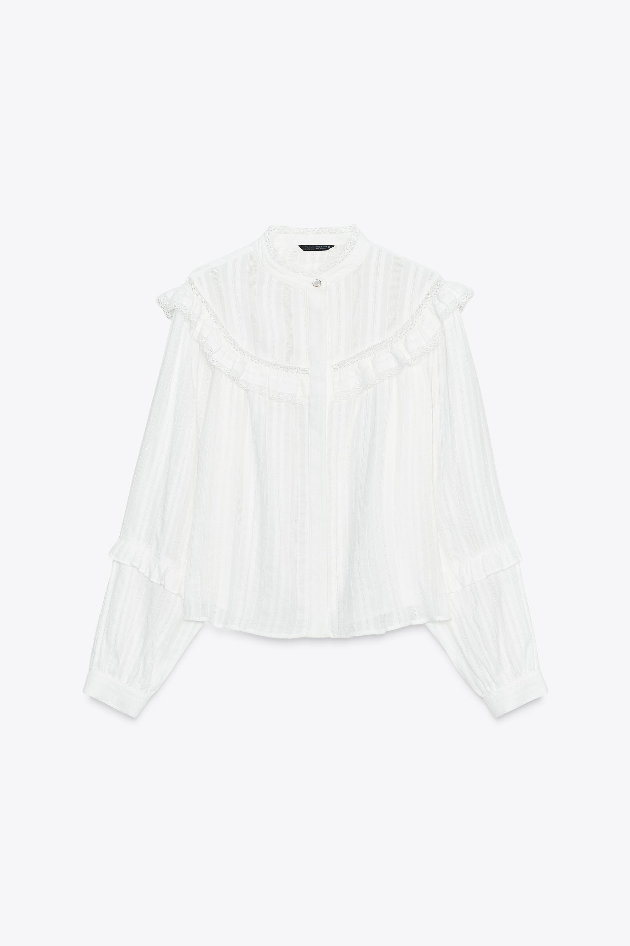 LACE TRIM RUFFLE BLOUSE | Zara US