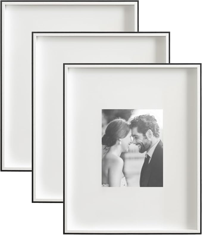 Kate and Laurel Gibson Modern Wall Picture Frame Set of 3; 16x20 matted to 8x10; White and Black;... | Amazon (US)
