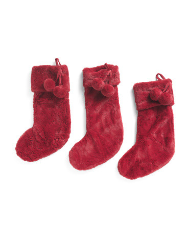 3pk 22in Faux Fur Koda Pom Poms Stockings | TJ Maxx