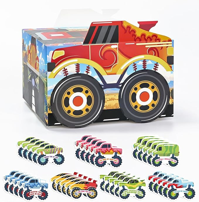 SietDESEO Valentines Card Box for Kids Truck Valentines Day Cards for Kids Classroom Exchange Sch... | Amazon (US)