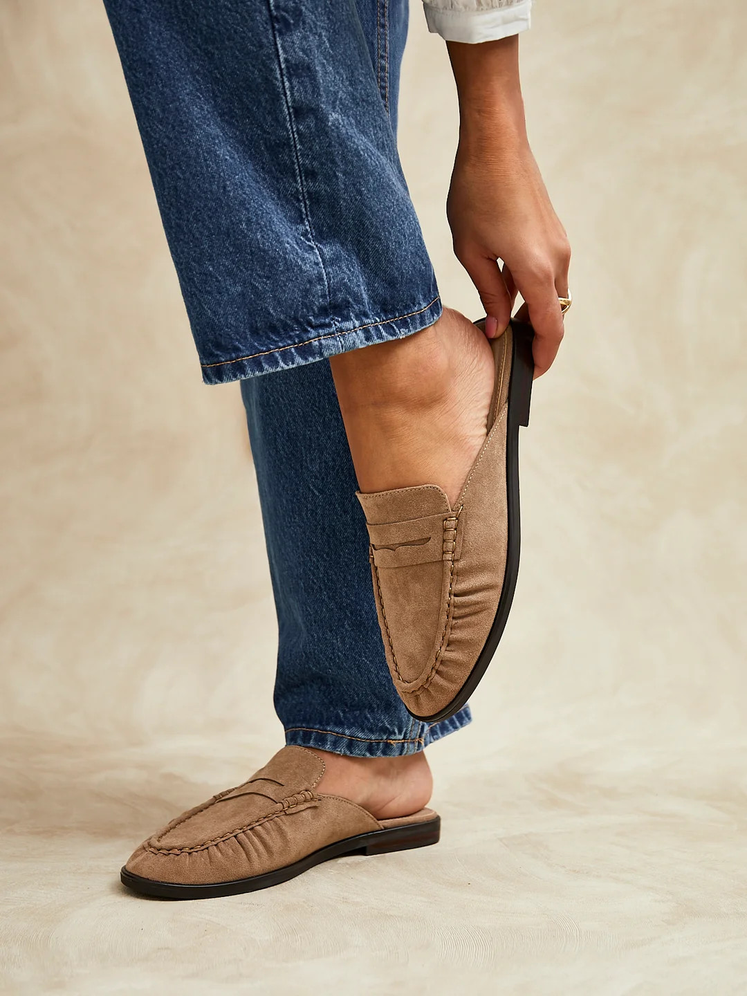 Intro Taupe Suede Leather Slip On Mules | Linzi Shoes