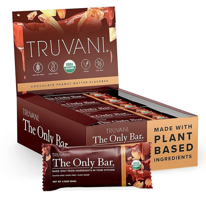 Truvani Plant-Based Snack Bars - Chocolate Peanut Butter Only Bar- USDA Certified Organic, Vegan,... | Amazon (US)