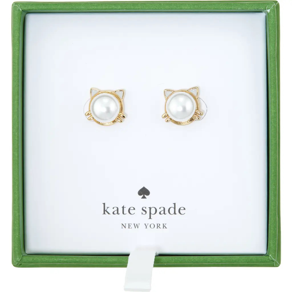 Kate Spade New York faux pearl cat stud earrings in Cream /Gold at Nordstrom Rack | Nordstrom Rack
