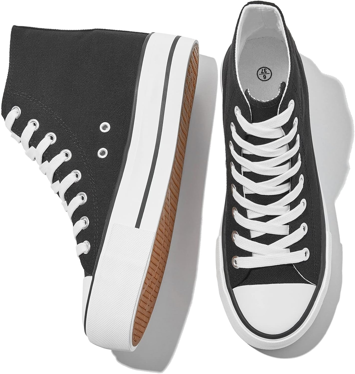 FRACORA Womens High Top Canvas Shoes White Black Platform Sneakers Lace Up Shoes for Women | Amazon (US)