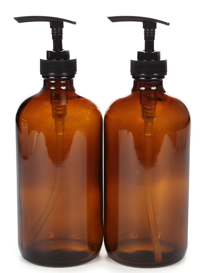 Vivaplex, 2, Large, 16 oz, Empty, Amber Glass Bottles with Black Lotion Pumps | Amazon (US)