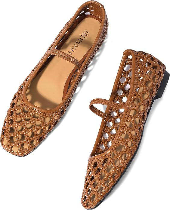 Woven Mesh Ballet Flats Shoes for Women with Elastic Strap Square Toe Breathable Slip On Flat Mar... | Amazon (US)