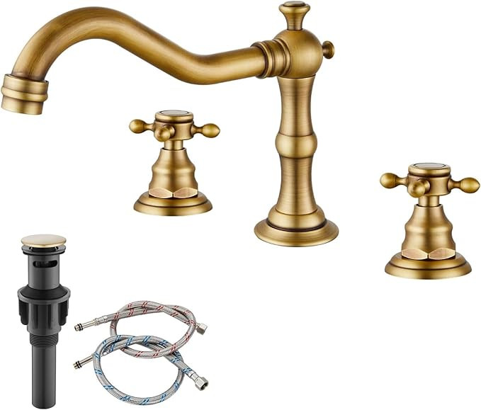 gotonovo 3-Hole Widespread Bathroom Faucet Double Cross Handle Mixer Tap for Bathroom Sink Deck M... | Amazon (US)