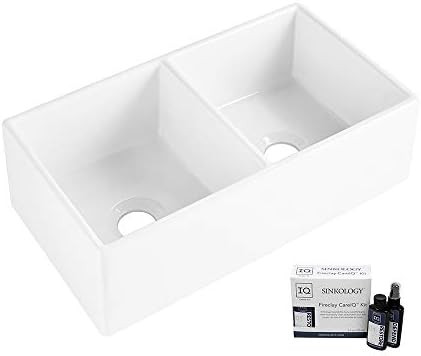 Sinkology SK496-33FC-AMZ Brooks II 33 in. 50/50 Double Bowl Farmhouse Fireclay Kitchen Sink, Cris... | Amazon (US)