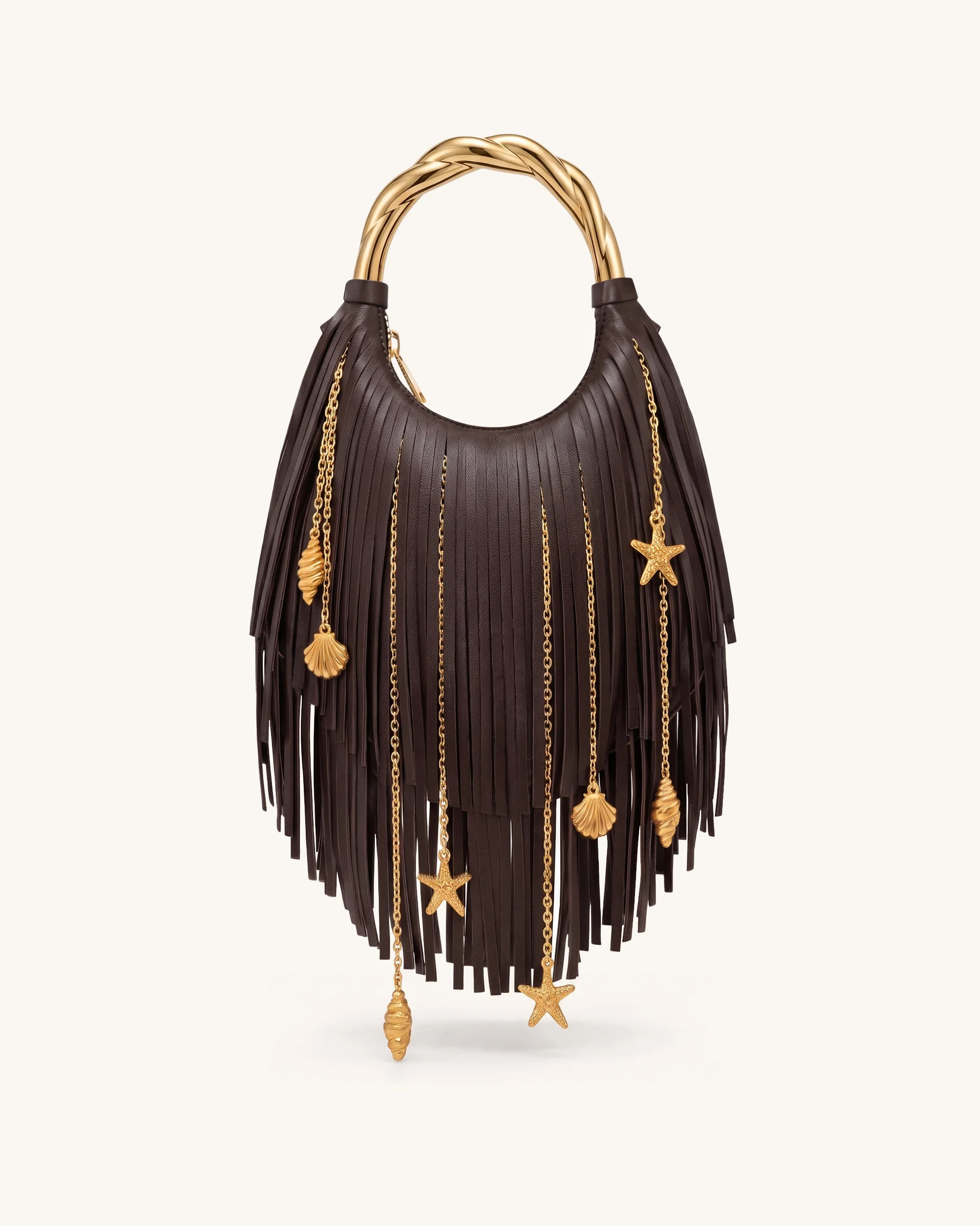Chloe Metal Handle Fringe Top Handbag - Dark Brown | JW PEI US