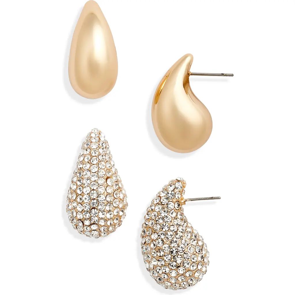 Open Edit Set of 2 Teardrop Stud Earrings in Clear- Gold at Nordstrom | Nordstrom