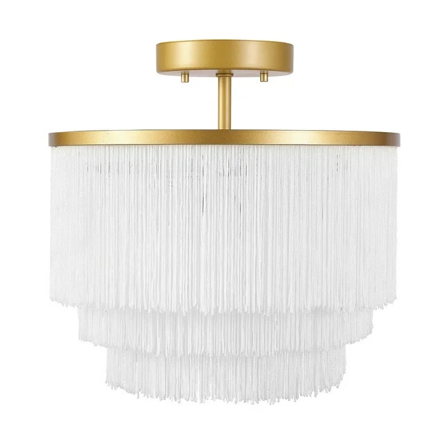 Novogratz x Globe Electric 1 Light Matte Gold Flush Mount Ceiling Light with White Fabric Fringe ... | Walmart (US)