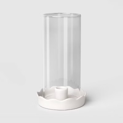 Scalloped Ceramic and Glass Hurricane Taper Candle Holder White - Room Essentials™ | Target