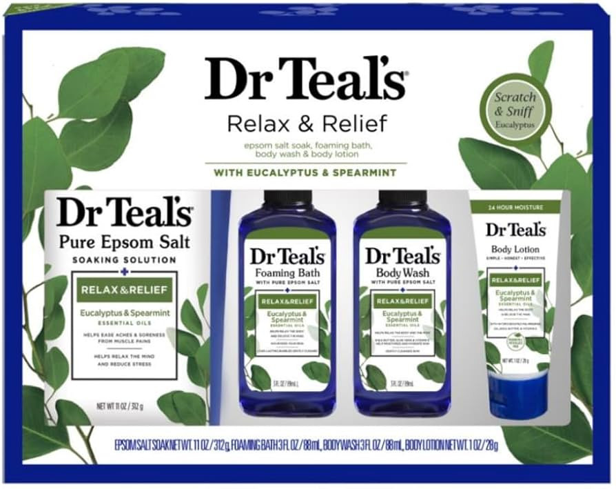 Dr Teal's Relax & Relief Eucalyptus & Spearmint Epsom Salt 11oz & Foaming Bath Oil, Body Wash 3oz... | Amazon (US)