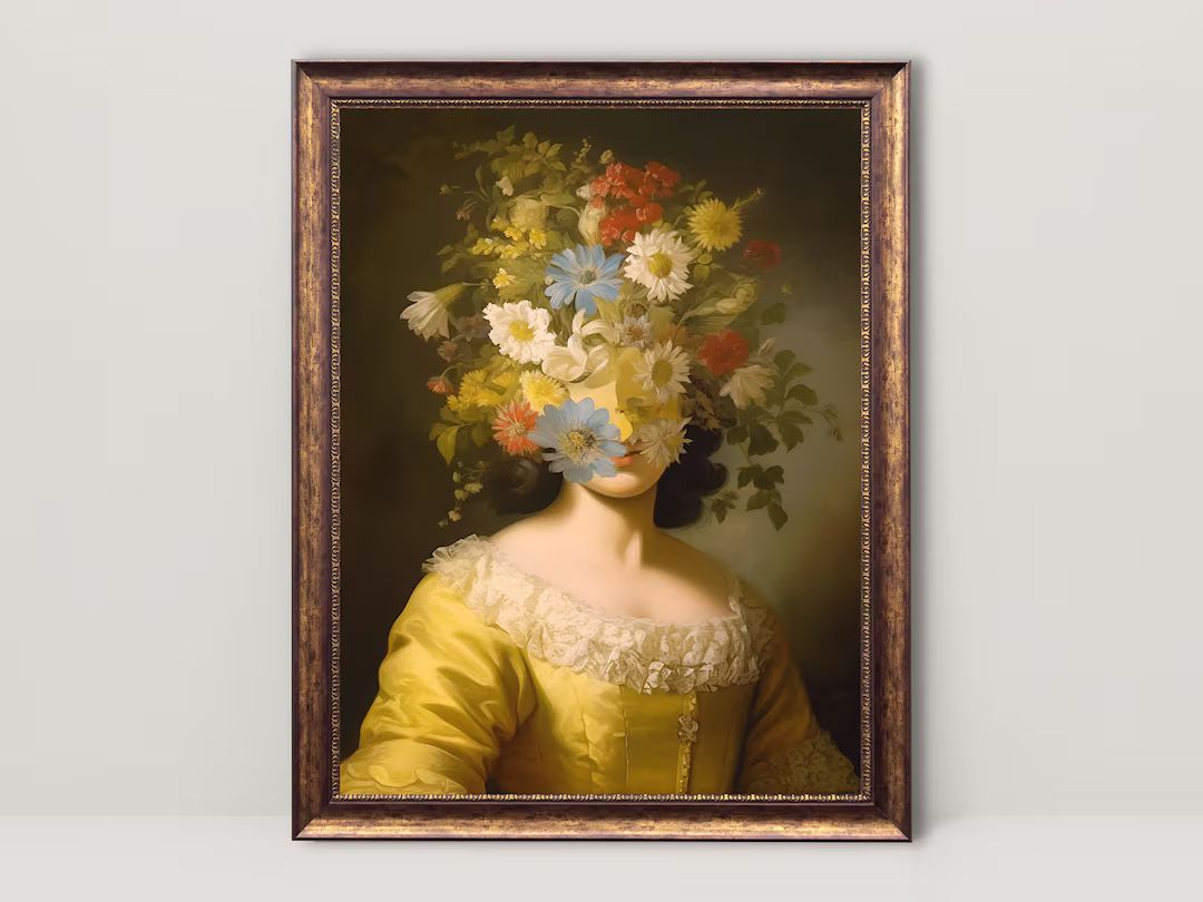 Flower Face Victorian Lady Vintage Oil Painting Printable, Eclectic Wall Art, Altered Vintage Por... | Etsy (US)