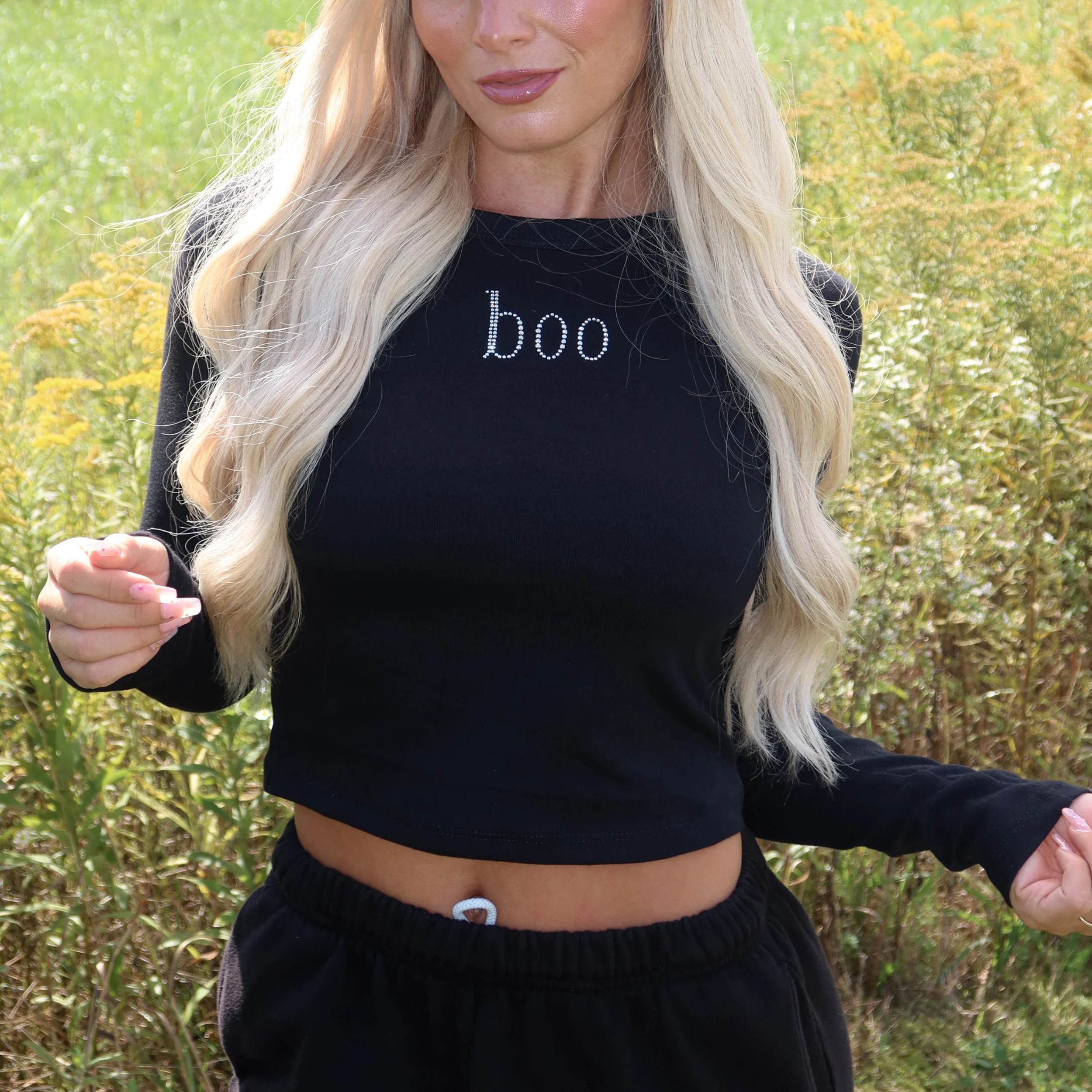 Boo Rhinestone Long Sleeve | SuzieB Fitness