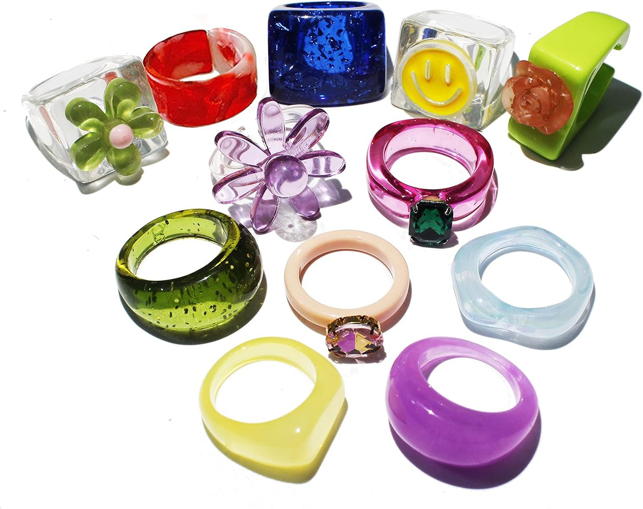 Indie Collocation Totally Different From Other Brand Chunky Rings Colorful Trendy Smile Face Resi... | Amazon (US)