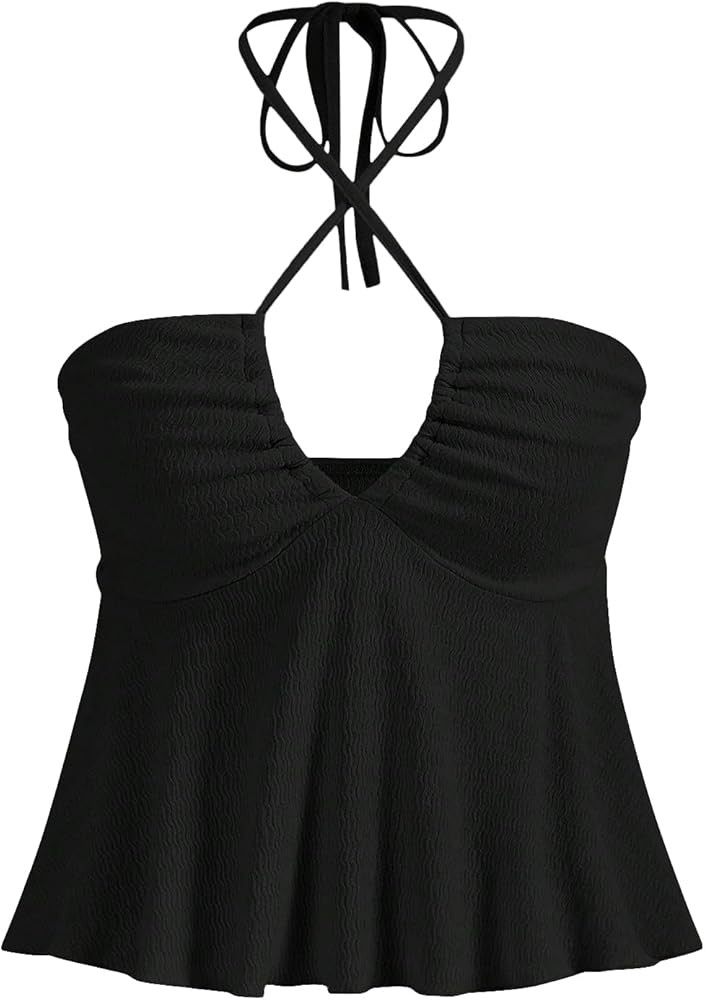 MakeMeChic Women's Criss Cross Halter Tops Babydoll Concert Sleeveles Cut Out Open Back Crop Pepl... | Amazon (US)