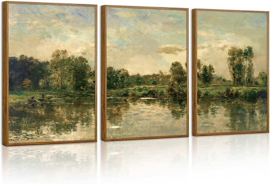 Tinonedraw Vintage Landscape Framed Canvas Wall Art Set of 3, French Country Art Prints, Nature G... | Amazon (US)
