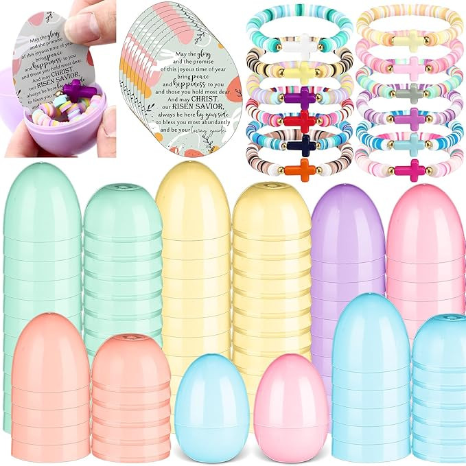Landical 24 Sets Religious Easter Eggs Fillers Christian Empty Eggs with Colorful Cross Bracelets... | Amazon (US)