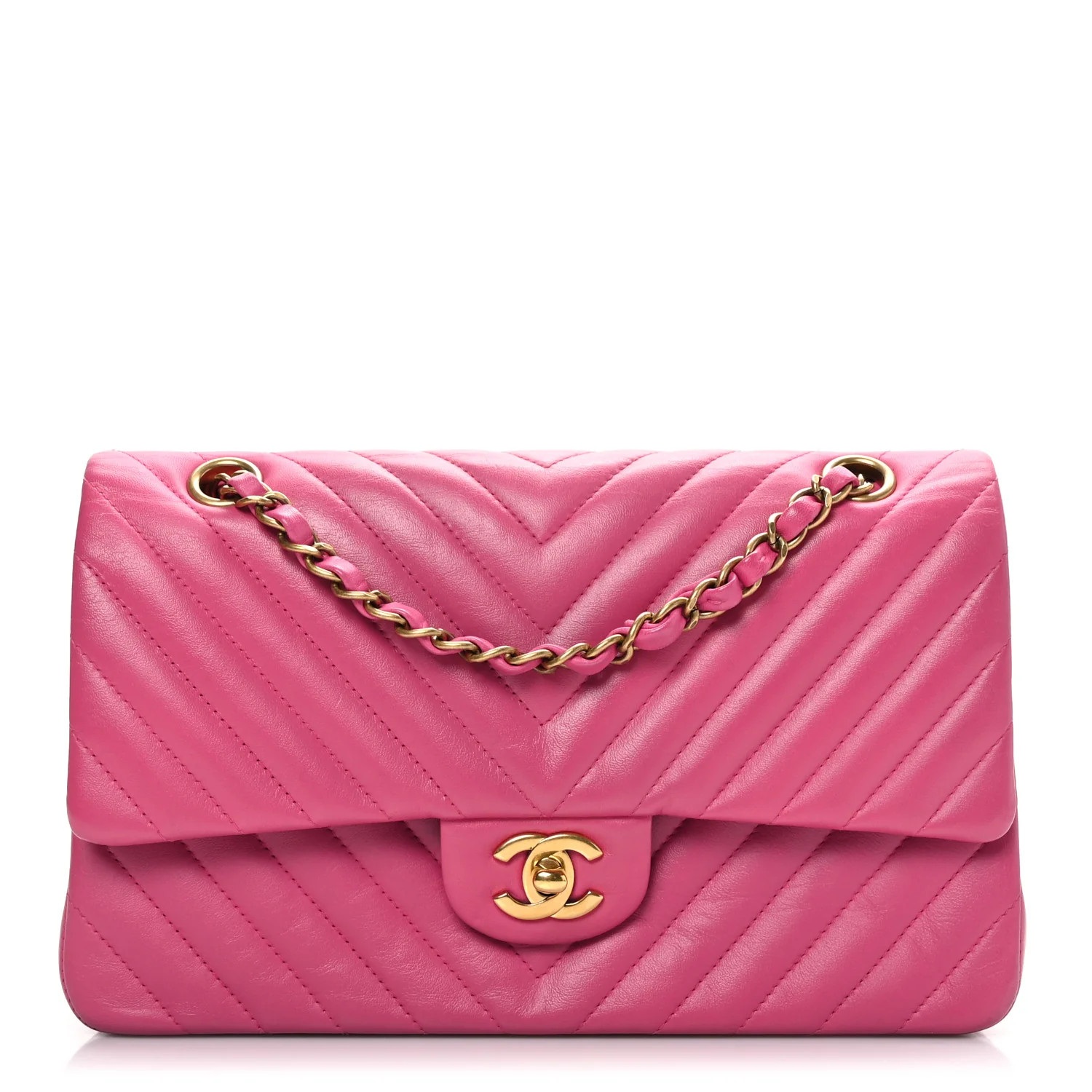 Lambskin Chevron Quilted Medium Double Flap Pink | FASHIONPHILE (US)