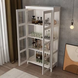 70.9 in. H White Wood 2-Doors Accent Cabinet with 4-Tier Shelves Storage Cabinet Bookcase | The Home Depot