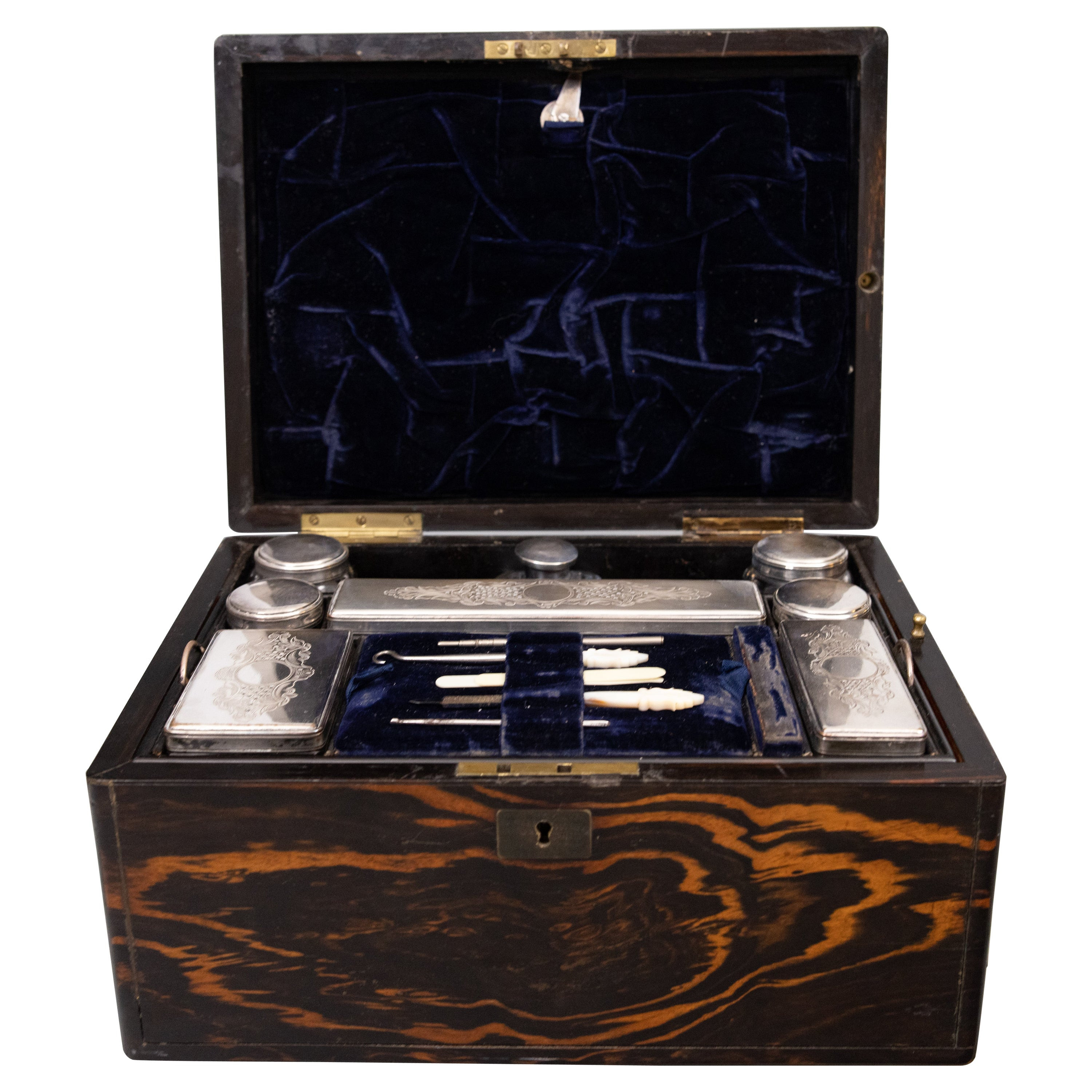 Antique English Coromandel Fitted Traveling Vanity Dressing Box, circa 1870 | 1stDibs
