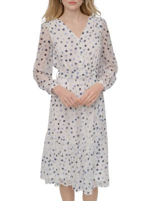 DKNY Dot-Print A-Line Midi-Dress on SALE | Saks OFF 5TH | Saks Fifth Avenue OFF 5TH