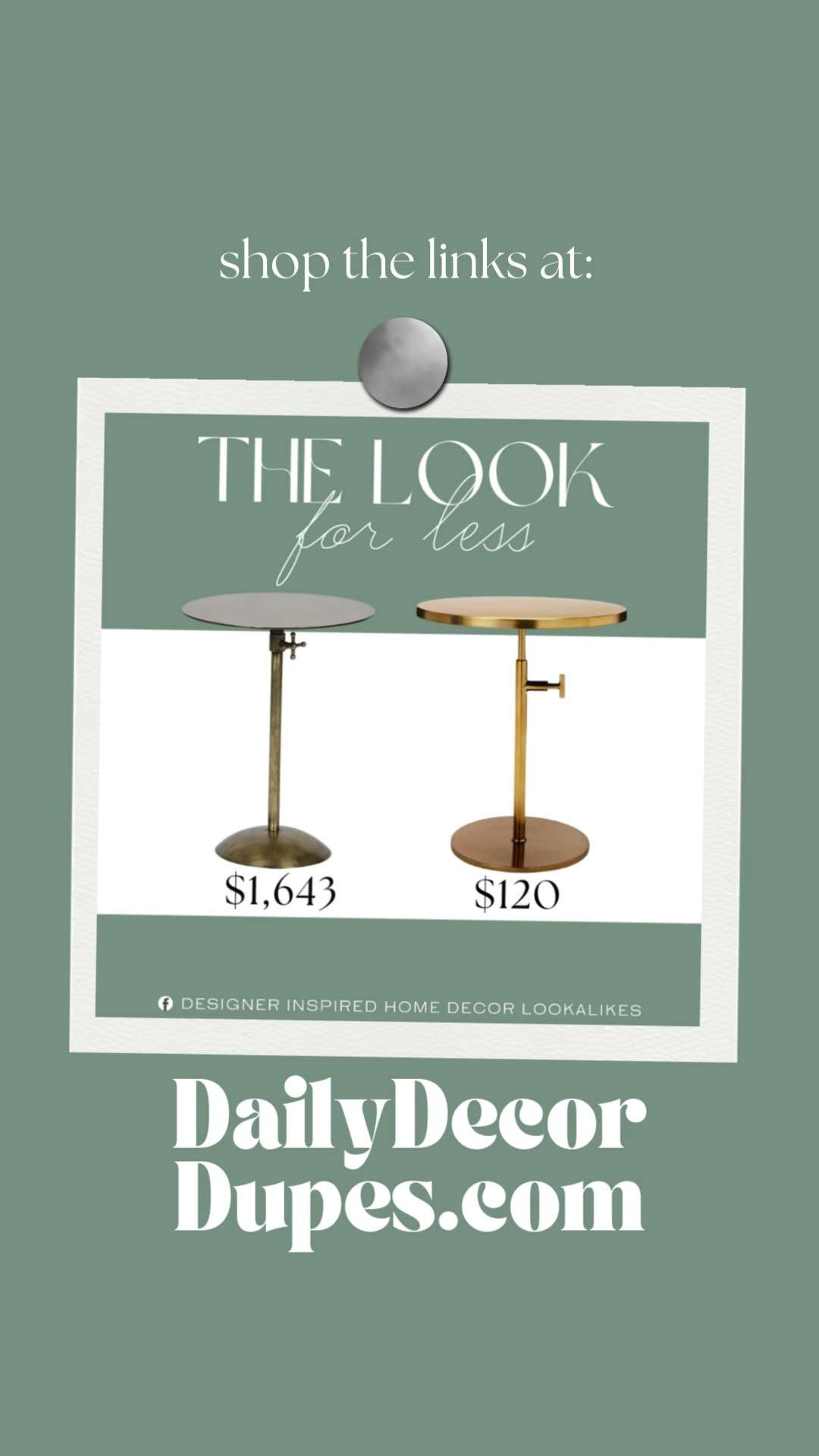 Inspired by Noir End Table. Brass Adjustable Side Table. Mid-Century Modern Brass Table. Stylish Adjustable Side Table. Modern Round Accent Table. Classic Pedestal Base Table. Elegant Round Accent Table.      

Home more affordable option find copy cat similar look for less budget friendly affordable cheap cheaper beautiful pretty. Clearance sale coupon code discount code promo code luxury lookalike look a like Inspo inspiration inspired by idea ideas Love like these? I share multiple every day in my FB group.
#noirinspired #endtable #sidetable #accenttable #pedestalbase #homedesigninspo #homedecorinspo #roundtable #luxuryfurniture 

 #LTKHome