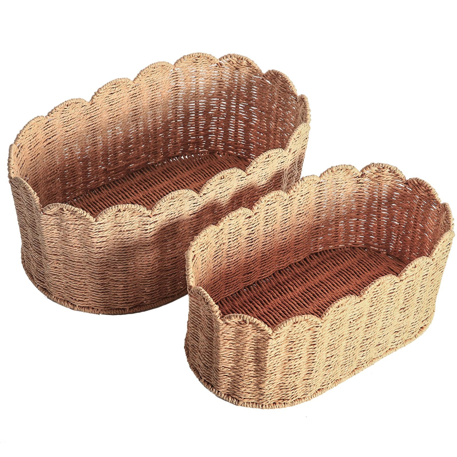 Scalloped Edge Basket, Wicker Storage Baskets, Hand Woven Baskets for Shelves,Natural Baskets for... | Amazon (US)