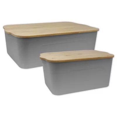 Heritage Plastic Bin with Bamboo Lid in Light Grey | Bed Bath & Beyond | Bed Bath & Beyond