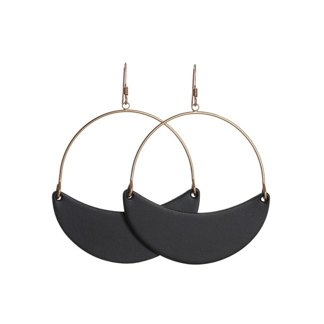 Select Black Aster Crescent Hoop Leather Earrings | Nickel and Suede