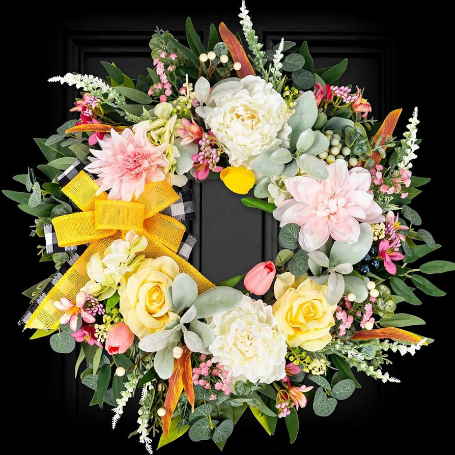 Spring Summer Front Door Wreath for Home Décor Porch Wall Hanging Farmhouse, 20'' Modern Colorfu... | Amazon (US)