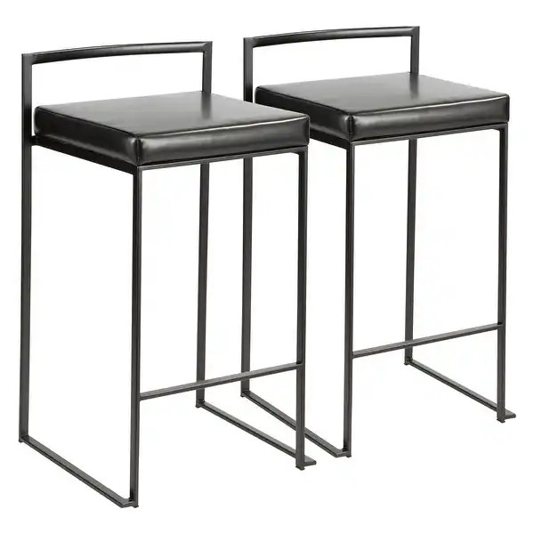 Fuji Contemporary Black Stackable Counter Stool (Set of 2) - N/A - Bed Bath & Beyond - 19821272 | Bed Bath & Beyond
