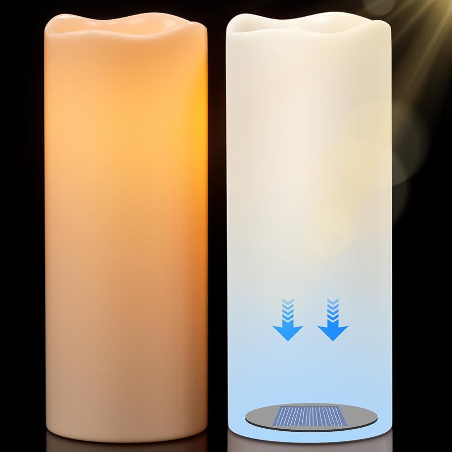 GenSwin Solar Candles Outdoor Waterproof, 12\u201d x 5\u201d Large Solar Rechargeable Flameless C... | Amazon (US)