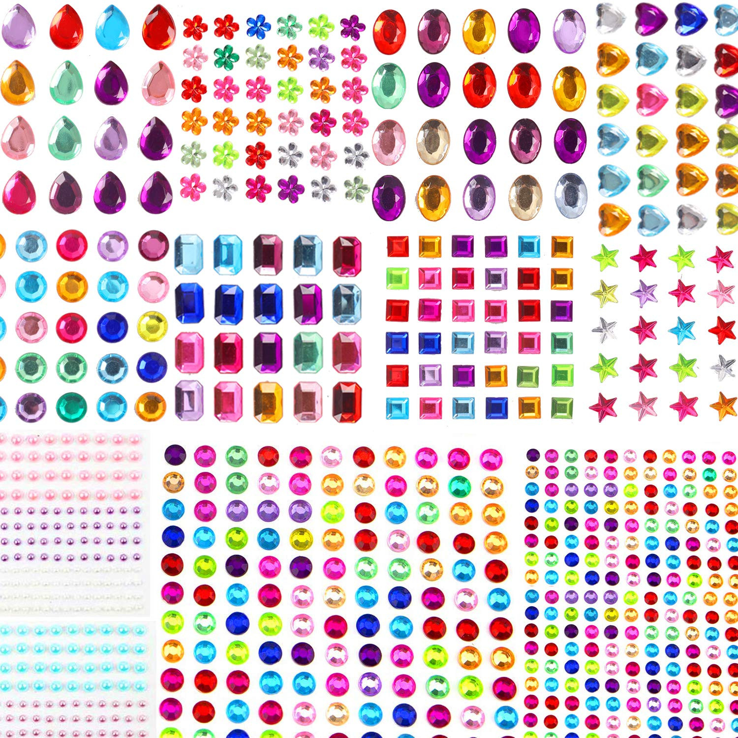 1782pcs Gems Stickers, Self Adhesive Gems for Crafts Bling Rhinestones for Crafts, Assorted Shape... | Amazon (US)