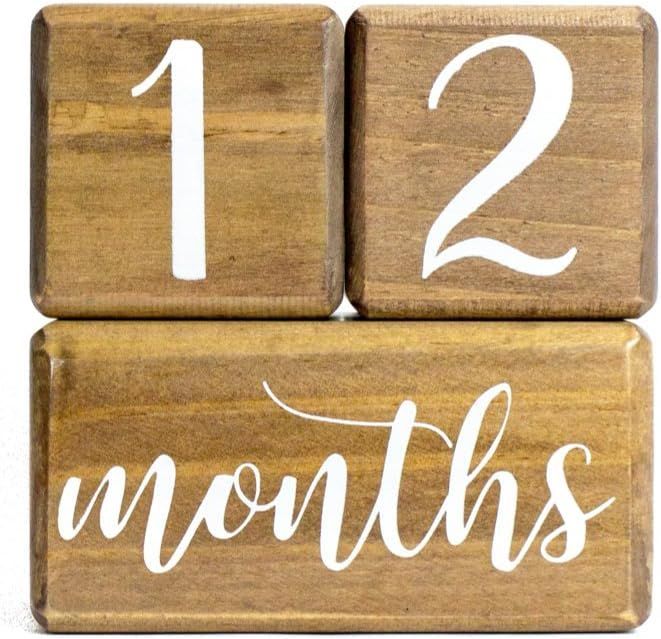 LovelySprouts Premium Solid Natural Wood Milestone Age Blocks + Gift Box | Brown Walnut Stained P... | Amazon (US)