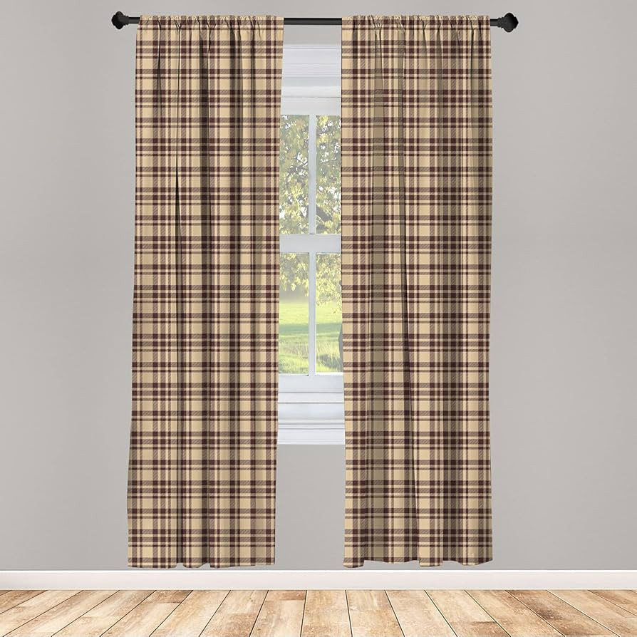Ambesonne Tan and Brown Curtains, Old Fashioned Check Plaid Pattern Scottish Tartan Inspired Geom... | Amazon (US)