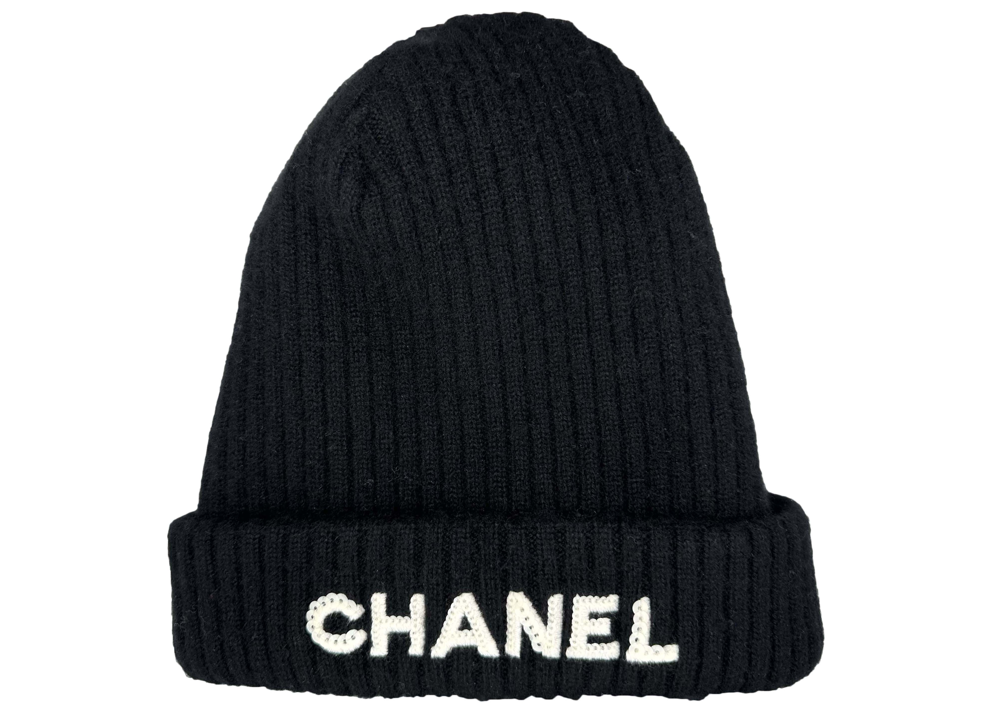 Women's Chanel Cloche White Sequin Letter Logo Beanie in Aa8446 Black | StockX
