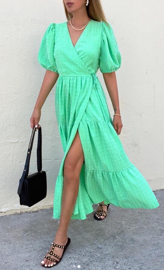 Decjuba Emma Wrap Dress Green Textured Size 10 Cottagecore Wedding Euro Summer | eBay AU