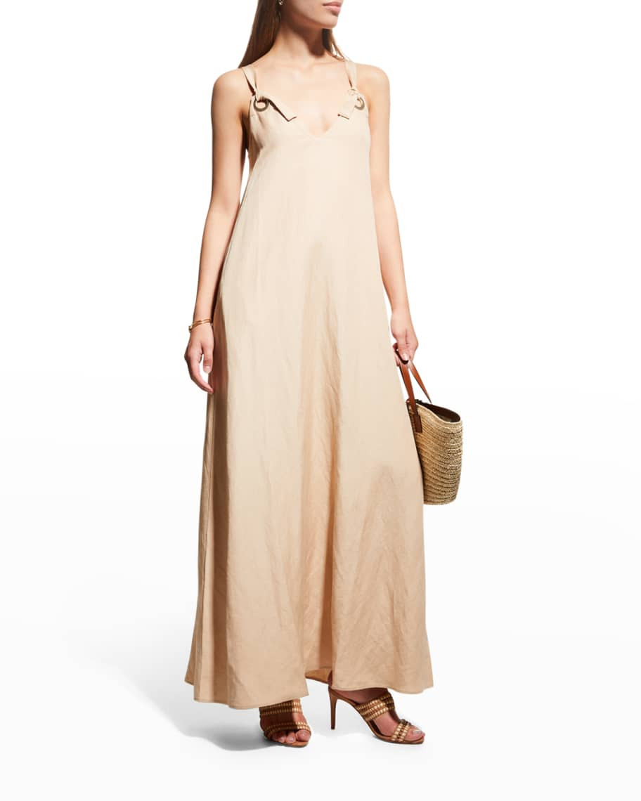 L'Agence Vivi Linen Tie-Strap Maxi Dress | Neiman Marcus