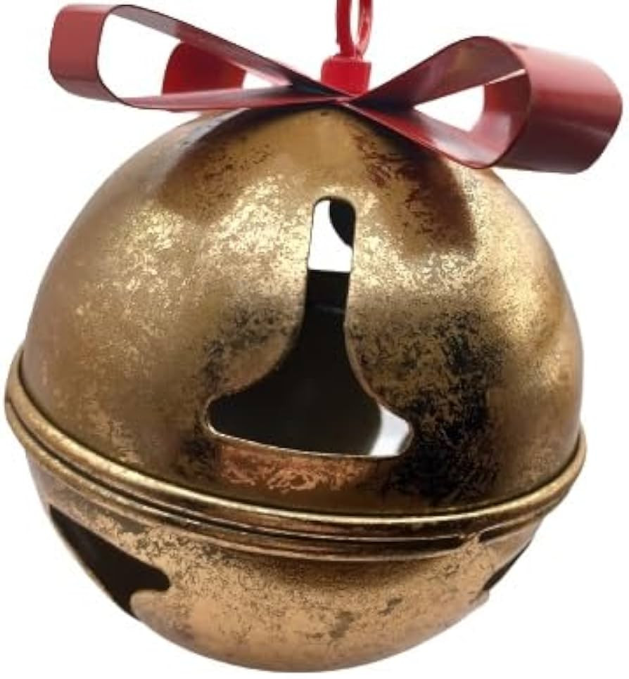 OnHoliday Cascabel gigante de metal de color dorado con lazo rojo colgante adorno para árbol de ... | Amazon (US)